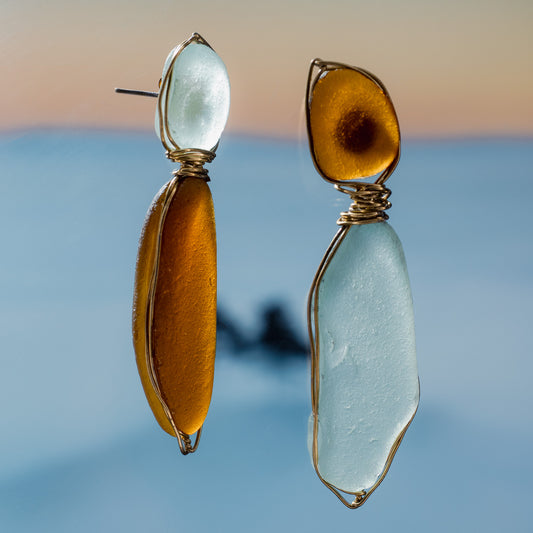 Sea glass handmade earrings wrapped earrings 