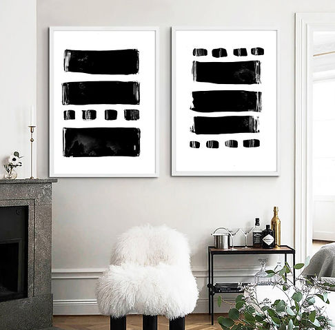 black and white minimalist abstract art in the room 